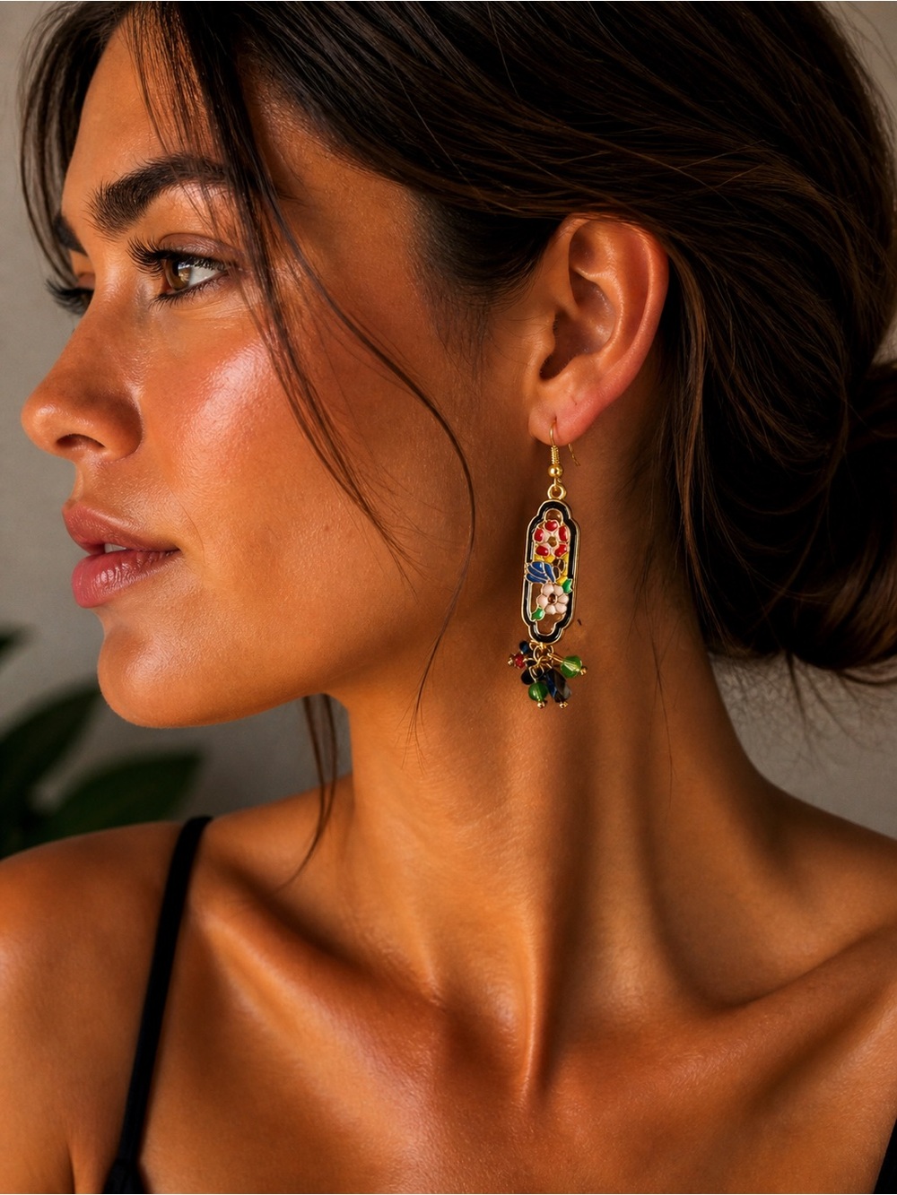 Floral Enamel Drop Earrings
